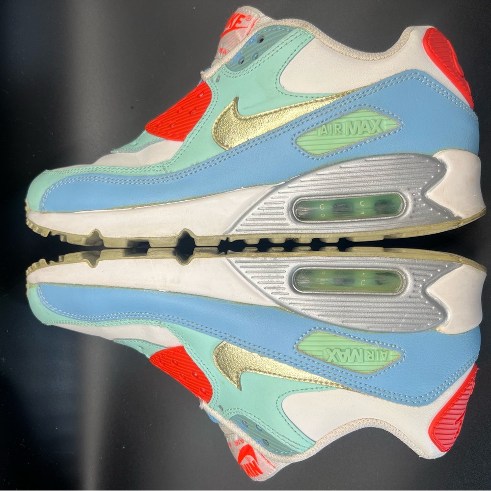 Nike Air Max Blue and Red Sneakers with Gold Accents